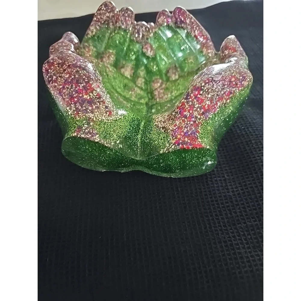 Cupped‎ Resin Hands Green Glitter Decoration Gift. Jewelry Candy Keys   590